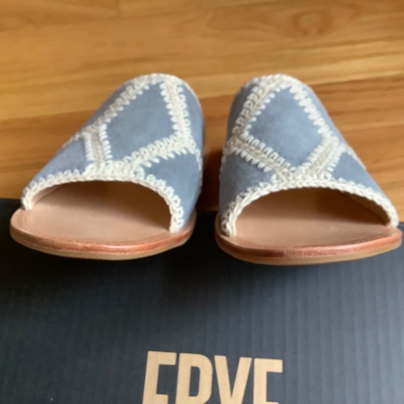 FRYE Ava Crochet Leather Slide Sandals Steel Blue SZ 9 - Picture 10 of 16